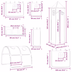 vidaXL Curtains for Loft Bed with Tunnel and Tower Blackout Bed Tent Canopy - white and black - Additional view 3