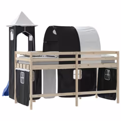 vidaXL Curtains for Loft Bed with Tunnel and Tower Blackout Bed Tent Canopy - white and black - Additional view 6