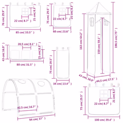 vidaXL Curtains for Loft Bed with Tunnel and Tower Blackout Bed Tent Canopy - pink - Additional view 3