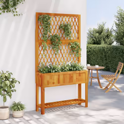 vidaXL Planter with Trellis and Shelf Flower Raised Bed Solid Wood Acacia