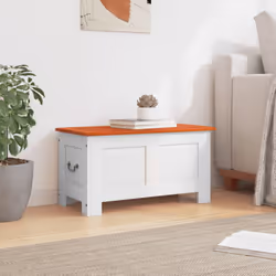 vidaXL Storage Chest with Lid Home Organiser Storage Toy Box Solid Wood Acacia - brown and white, 70 x 35 x 37 cm - Additional view 2