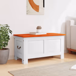 vidaXL Storage Chest with Lid Home Organiser Storage Toy Box Solid Wood Acacia - brown and white, 90 x 45 x 47 cm - Additional view 2