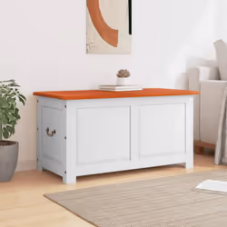 vidaXL Storage Chest with Lid Home Organiser Storage Toy Box Solid Wood Acacia - brown and white, 110 x 55 x 57 cm - Additional view 2