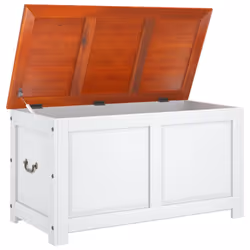 vidaXL Storage Chest with Lid Home Organiser Storage Toy Box Solid Wood Acacia - brown and white, 110 x 55 x 57 cm - Additional view 6