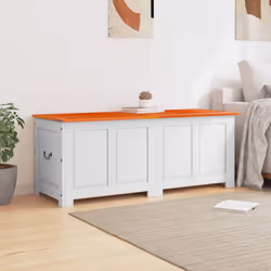 vidaXL Storage Chest with Lid Home Organiser Storage Toy Box Solid Wood Acacia - brown and white, 150 x 55 x 57 cm - Additional view 2