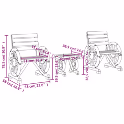 vidaXL Garden Lounge Set 3 Piece Outdoor Table and Chairs Set Solid Wood Fir