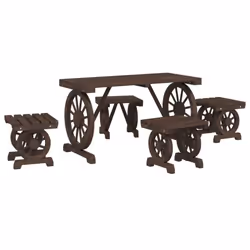 vidaXL Garden Dining Set 5 Piece Outdoor Dining Table and Chair Solid Wood Fir