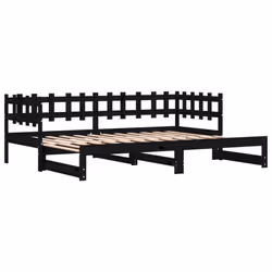 vidaXL Pull-out Day Bed Sofa Bed Guest Bed Frame Daybed Couch Solid Wood Pine - black, 80 x 200 cm