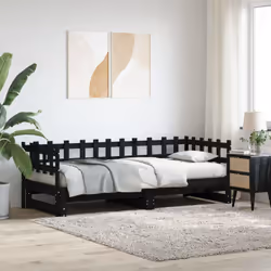 vidaXL Pull-out Day Bed Sofa Bed Guest Bed Frame Daybed Couch Solid Wood Pine - black, 80 x 200 cm