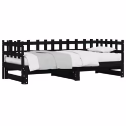 vidaXL Pull-out Day Bed Sofa Bed Guest Bed Frame Daybed Couch Solid Wood Pine - black, 80 x 200 cm - Additional view 4