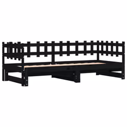 vidaXL Pull-out Day Bed Sofa Bed Guest Bed Frame Daybed Couch Solid Wood Pine - black, 80 x 200 cm - Additional view 6