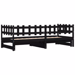 vidaXL Pull-out Day Bed Sofa Bed Guest Bed Frame Daybed Couch Solid Wood Pine - black, 80 x 200 cm - Additional view 7