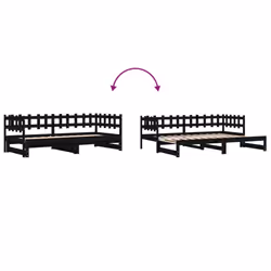 vidaXL Pull-out Day Bed Sofa Bed Guest Bed Frame Daybed Couch Solid Wood Pine - black, 80 x 200 cm - Additional view 9