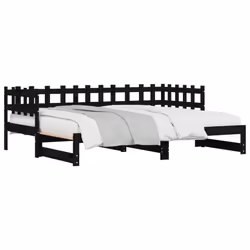 vidaXL Pull-out Day Bed Sofa Bed Guest Bed Frame Daybed Couch Solid Wood Pine - black, 90 x 200 cm
