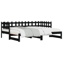 vidaXL Pull-out Day Bed Sofa Bed Guest Bed Frame Daybed Couch Solid Wood Pine - black, 90 x 200 cm