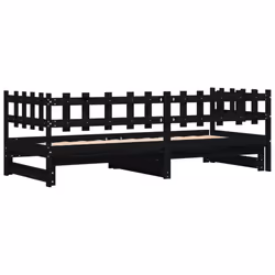 vidaXL Pull-out Day Bed Sofa Bed Guest Bed Frame Daybed Couch Solid Wood Pine - black, 90 x 200 cm - Additional view 7