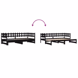 vidaXL Pull-out Day Bed Sofa Bed Guest Bed Frame Daybed Couch Solid Wood Pine - black, 90 x 200 cm - Additional view 9
