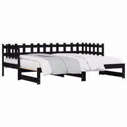 vidaXL Pull-out Day Bed Sofa Bed Guest Bed Frame Daybed Couch Solid Wood Pine - black, 90 x 190 cm