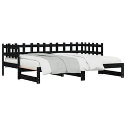 vidaXL Pull-out Day Bed Sofa Bed Guest Bed Frame Daybed Couch Solid Wood Pine - black, 90 x 190 cm