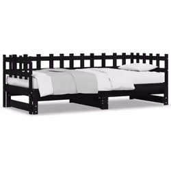 vidaXL Pull-out Day Bed Sofa Bed Guest Bed Frame Daybed Couch Solid Wood Pine - black, 90 x 190 cm