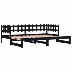vidaXL Pull-out Day Bed Sofa Bed Guest Bed Frame Daybed Couch Solid Wood Pine - black, 90 x 190 cm - Additional view 4