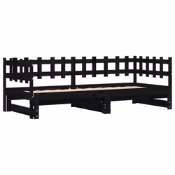 vidaXL Pull-out Day Bed Sofa Bed Guest Bed Frame Daybed Couch Solid Wood Pine - black, 90 x 190 cm - Additional view 6