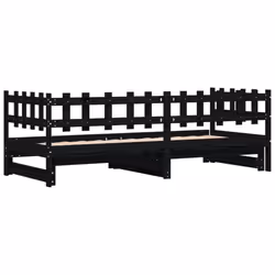 vidaXL Pull-out Day Bed Sofa Bed Guest Bed Frame Daybed Couch Solid Wood Pine - black, 90 x 190 cm - Additional view 8