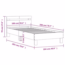 vidaXL Bed Frame with Headboard Bed Base Mattress Foundation Engineered Wood - grey sonoma, 100 x 200 cm - Additional view 3