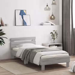 vidaXL Bed Frame with Headboard Bed Base Mattress Foundation Engineered Wood - grey sonoma, 75 x 190 cm - Additional view 2