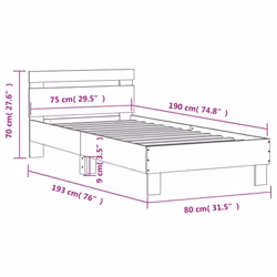 vidaXL Bed Frame with Headboard Bed Base Mattress Foundation Engineered Wood - grey sonoma, 75 x 190 cm - Additional view 3