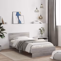 vidaXL Bed Frame with Headboard Bedroom Bed Base Mattress Foundation Bedstead - grey sonoma, 100 x 200 cm - Additional view 2