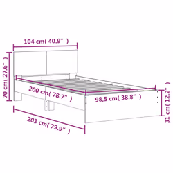 vidaXL Bed Frame with Headboard Bedroom Bed Base Mattress Foundation Bedstead - grey sonoma, 100 x 200 cm - Additional view 9
