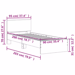 vidaXL Bed Frame with Headboard Bedroom Bed Base Mattress Foundation Bedstead - concrete grey, 90 x 200 cm - Additional view 3
