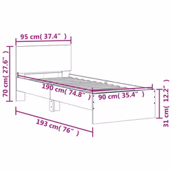 vidaXL Bed Frame with Headboard Bedroom Bed Base Mattress Foundation Bedstead - sonoma oak, 90 x 190 cm - Additional view 3