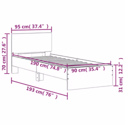 vidaXL Bed Frame with Headboard Bedroom Bed Base Mattress Foundation Bedstead - smoked oak, 90 x 190 cm - Additional view 3