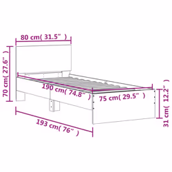 vidaXL Bed Frame with Headboard Bedroom Bed Base Mattress Foundation Bedstead - grey sonoma, 75 x 190 cm - Additional view 9