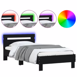 vidaXL Bed Frame with Headboard and LED Bed Base Bedstead Matress Foundation - black, 100 x 200 cm