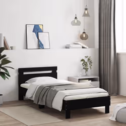 vidaXL Bed Frame with Headboard and LED Bed Base Bedstead Matress Foundation - black, 100 x 200 cm