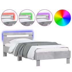 vidaXL Bed Frame with Headboard and LED Bed Base Bedstead Matress Foundation - concrete grey, 100 x 200 cm