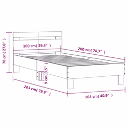 vidaXL Bed Frame with Headboard and LED Bed Base Bedstead Matress Foundation - concrete grey, 100 x 200 cm