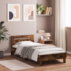 vidaXL Bed Frame with Headboard and LED Bed Base Bedstead Matress Foundation - smoked oak, 100 x 200 cm - Additional view 2