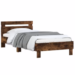 vidaXL Bed Frame with Headboard and LED Bed Base Bedstead Matress Foundation - smoked oak, 100 x 200 cm - Additional view 4