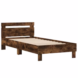 vidaXL Bed Frame with Headboard and LED Bed Base Bedstead Matress Foundation - smoked oak, 100 x 200 cm - Additional view 5