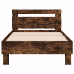 vidaXL Bed Frame with Headboard and LED Bed Base Bedstead Matress Foundation - smoked oak, 100 x 200 cm - Additional view 6