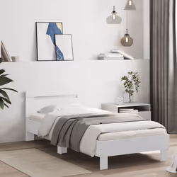 vidaXL Bed Frame with Headboard and LED Bed Base Bedstead Matress Foundation - white, 90 x 200 cm - Additional view 2
