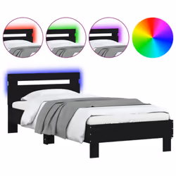 vidaXL Bed Frame with Headboard and LED Bed Base Bedstead Matress Foundation - black, 90 x 200 cm