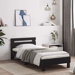 vidaXL Bed Frame with Headboard and LED Bed Base Bedstead Matress Foundation - black, 90 x 200 cm