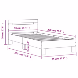 vidaXL Bed Frame with Headboard and LED Bed Base Bedstead Matress Foundation - black, 90 x 200 cm