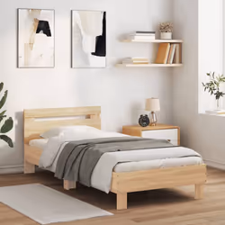 vidaXL Bed Frame with Headboard and LED Bed Base Bedstead Matress Foundation - sonoma oak, 90 x 200 cm - Additional view 2