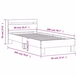 vidaXL Bed Frame with Headboard and LED Bed Base Bedstead Matress Foundation - sonoma oak, 90 x 200 cm - Additional view 3